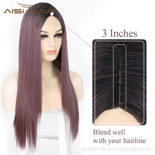 Aisi Hair Party Cosplay Popular Wholesale Vendor Long Silky Straight Ombre Purple Wig For Black Women Synthetic Hair Wigs